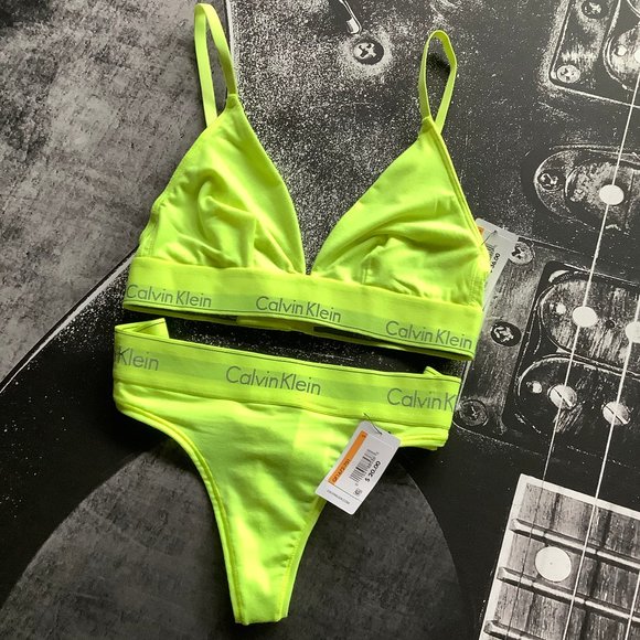 neon green calvin klein bra